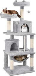 62.5Inches Cat Tree Cat Tower Cat Condo with Platform & Hammock, Scratching Posts for Kittens Pet Play House with Plush Perch for Indoor Activity Relaxing, Light Gray