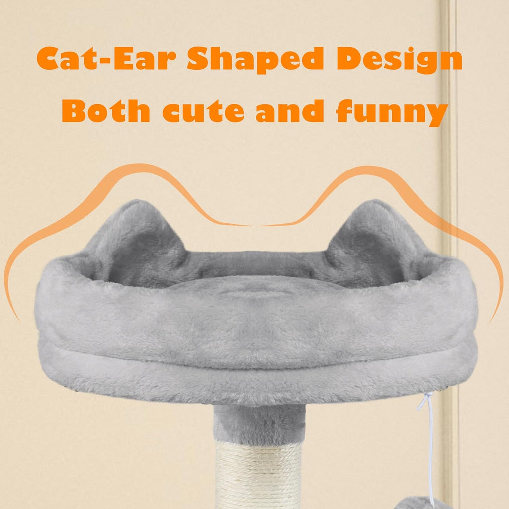 62.5Inches Cat Tree Cat Tower Cat Condo with Platform & Hammock, Scratching Posts for Kittens Pet Play House with Plush Perch for Indoor Activity Relaxing, Light Gray