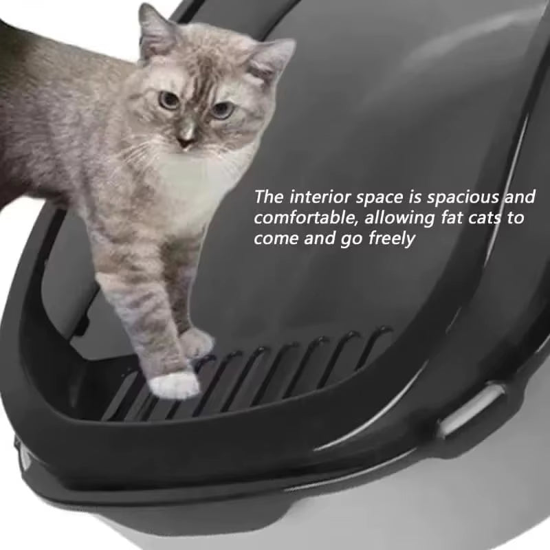Semi-Enclosed Cat Litter Box Splashproof Kitten Toilet Tray Pet Cleaning Basin with High Sides for Indoor Use
