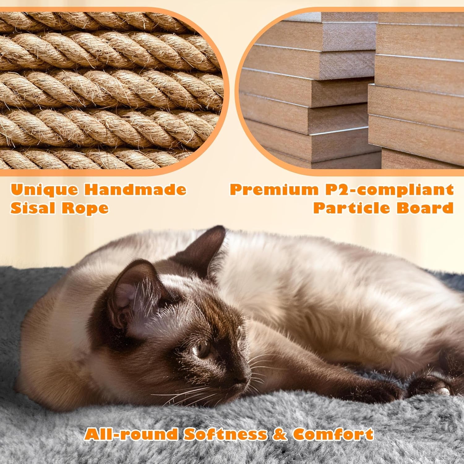 62.5Inches Cat Tree Cat Tower Cat Condo with Platform & Hammock, Scratching Posts for Kittens Pet Play House with Plush Perch for Indoor Activity Relaxing, Light Gray