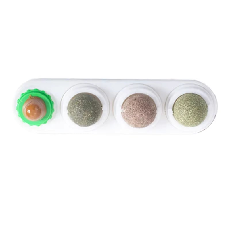 4 in 1 Rotating Catnip Silver Vine Ball Teeth Cleaning Acne Prevention Digestive Health Wall Stick on Toy Edible Safe Material