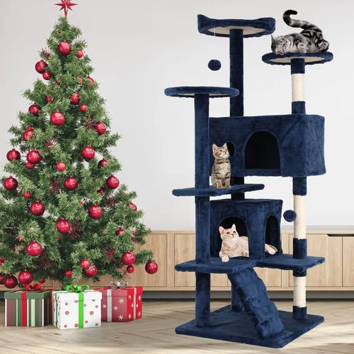 54 Inch Cat Trees and Towers for Indoor Cats, Cat Condo Scratching Post for Adult Cats, Multi-Level Cat Towers for Small Cats, Navy Blue